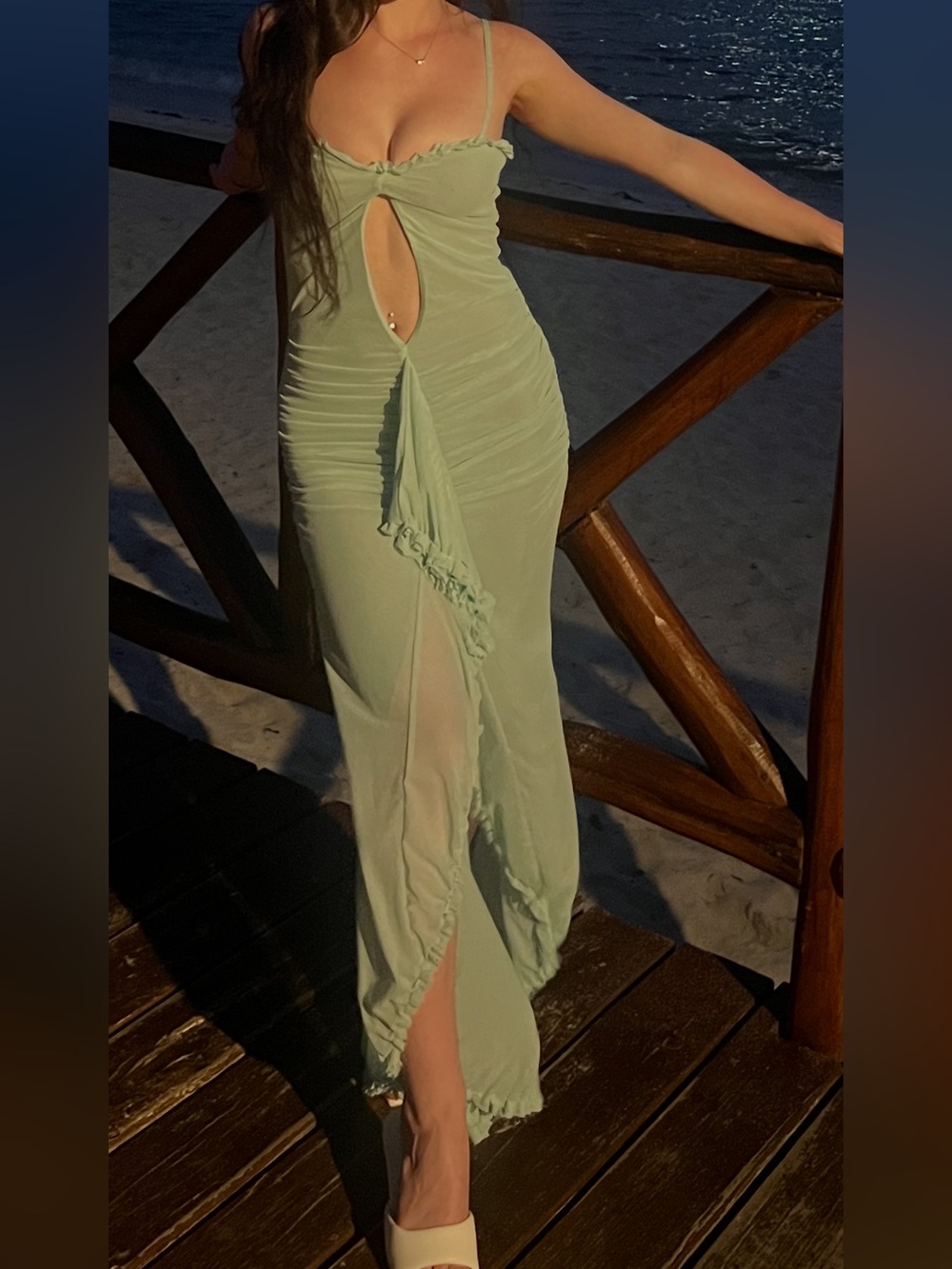 PrettyLittleThing Blue Green Cutout Ruched Maxi Dress